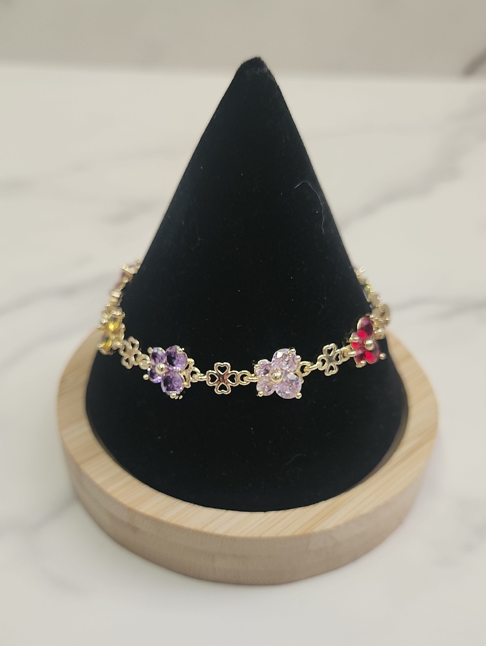 Multicolor Sparkle Flower Gold Plated Bracelet